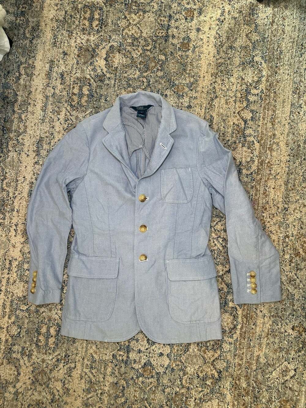 Polo By Ralph Lauren Blazer Size Boys S Blue Cotton Striped Lining